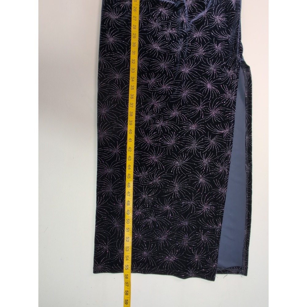 Jessica McClintock Vintage Velvet Glitter Starburst Maxi Dress Slit 3/4 - Picture 6 of 12